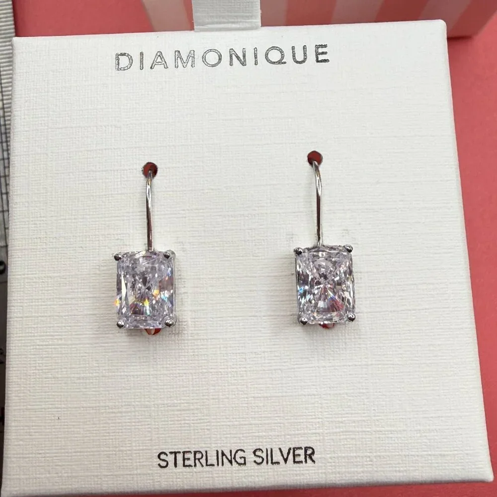 Diamonique New in Box Sterling Silver Emerald Cut CZ Earrings QVC - Picture 4 of 13
